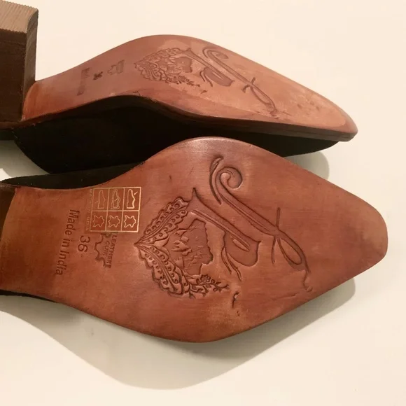 FREE PEOPLE Anya Black Suede Pointed Toe Western Chunky Heel Mules Cowboy Shoes - Picture 9 of 11